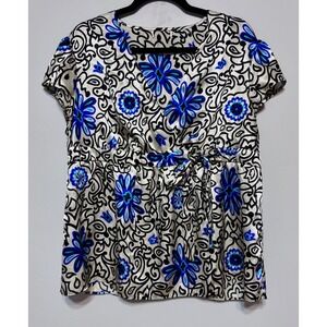 Y2K Blue Floral Babydoll Top Size Large Retro Festival Statement Nostalgic‎